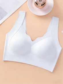 4套女款無鋼圈套裝內衣，羅紋波浪V領背心式內衣搭配內褲，日常穿著 - 彩色 - 查看 3
