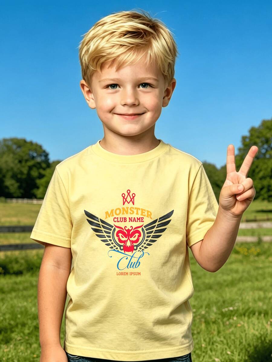 Camiseta de manga corta con estampado gráfico líquido en negro, estilo minimalista y urbano para adolescentes, adecuada para ocasiones casuales, deportivas escolares de transporte y sociales - Amarillo - Ver 1