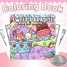 Libro de colorear Sweet Paradise con escenas caprichosas de montaña de caramelos, pastel, postre, zorro & conejo, libro de arte y dibujo antiansiedad y alivio del estrés para mujeres adultas - Dulce paraíso - Ver 3