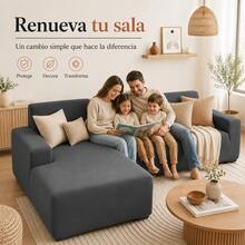 AMOROSA Universal Elastic Sofa Cover For L-Shaped Sofas (2 Pieces) Adjustable Cover For Split And Corner Sofas, Washable Non-Slip Protector For Living Room - Gray - 灰色 - 查看 6