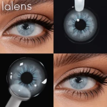 Lalens 1 paire de lentilles de contact colorées grises 14,2 mm, lentilles souples annuelles en hydrogel NVP HEMA, teneur en eau 38 %, respirantes, effet grands yeux amélioré pour maquillage, sorties quotidiennes, rendez-vous, vacances, événements, Halloween, costumes et cosplay - Van Grey - Voir 6