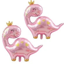 2pcs Large Crown Pink Long Neck Dinosaur Foil Balloons, Valentine's Day Birthday Wedding Dinosaur Theme Party Decoration Balloon Set - View 6