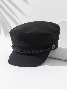 1 件女士纯色编织锚图案报童帽，时尚韩式风格，适合日常穿着和搭配 - 黑色 - 查看 5