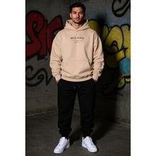 Men's Crewneck Set, Italian Print, Sweatshirt And Sweatpants, Winter Tracksuit Kit, 100% Cotton - 米色 - 查看 1