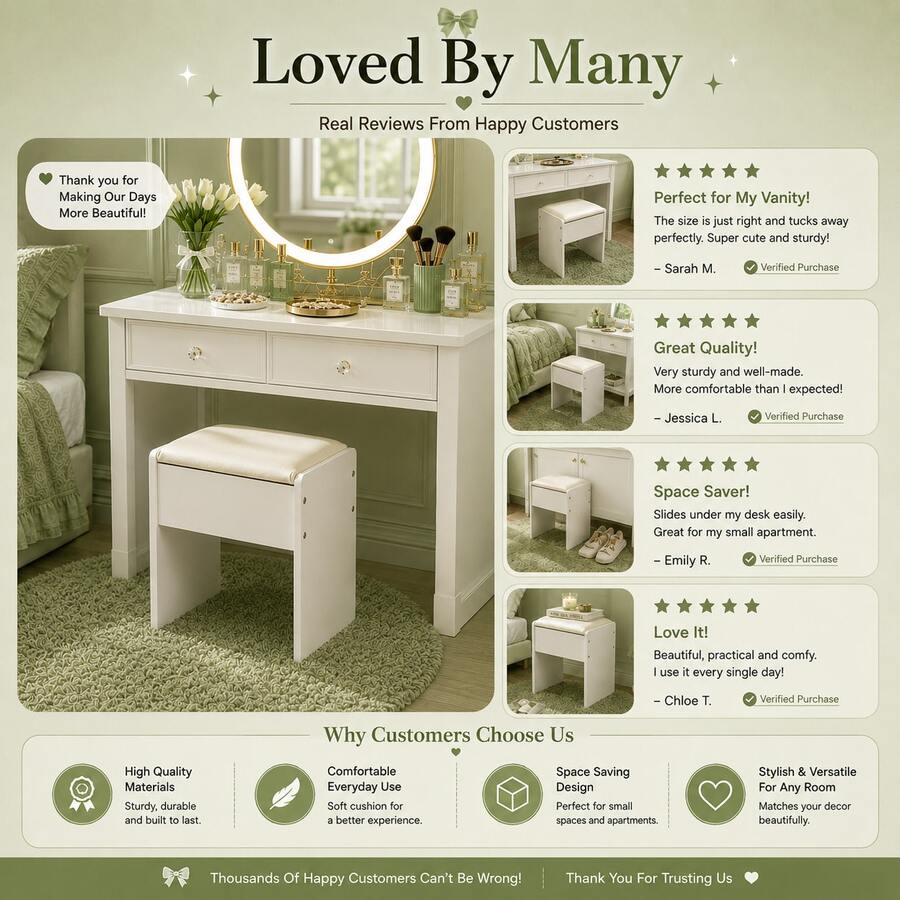 Vanity Desk With Mirror , Vanity Makeup Table With Chair, Dressing Table With 2 Cabinets, For Bedroom, Cloud White, Perfect For Bedroom, Dorm & Small Spaces