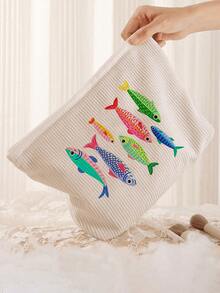 Colorful Sardine Theme Makeup Bag | Colorful Fish Print Cosmetic Storage Bag | Zippered Summer Travel Organizer | Travel Essential | Poolside Companion | Toiletry Bag | Pool Storage Bag | Suitable For Gifts To Best Friends, Moms, Friends | Summer Beach Bag | Home Essential | Easy-To-Clean Design | Portable Makeup Box - Multicolor - View 5