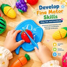 12PCS Children's Cutting Fruit And Vegetable Toy Set, Realistic Kitchen Role Play Toys, Montessori Educational Learning Toys, Role Playing, Develop Fine Motor Skills And Hand-Eye Coordination, Suitable For Boys And Girls 3 Years And Above As Birthday Gift - Multicolor - View 1