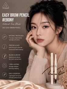 3CE Easy Shaping Eyebrow Pencil #Ebony Black 130mg, Dual-Ended With Spiral Brow Brush, Smooth Powder Texture, No Clumping, Waterproof, Sweat-Resistant, Long-Lasting, Suitable For All Skin Types - Easy-to-shape Eyebrow Pencil, Ebony Black - View 4