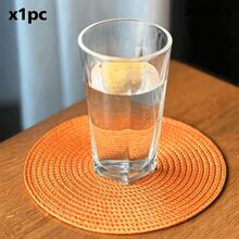 12*18 Inch Oval Woven Placemat, 4.72 Inch Coaster, Multiple Colors Available, Plastic Material, Washable, Heat-Insulating Table Mat, Coaster, Vase Mat, Tabletop Decor, Suitable For Wedding, Holiday Party, Kitchen, Christmas, Halloween Party Decoration - Orange - View 9