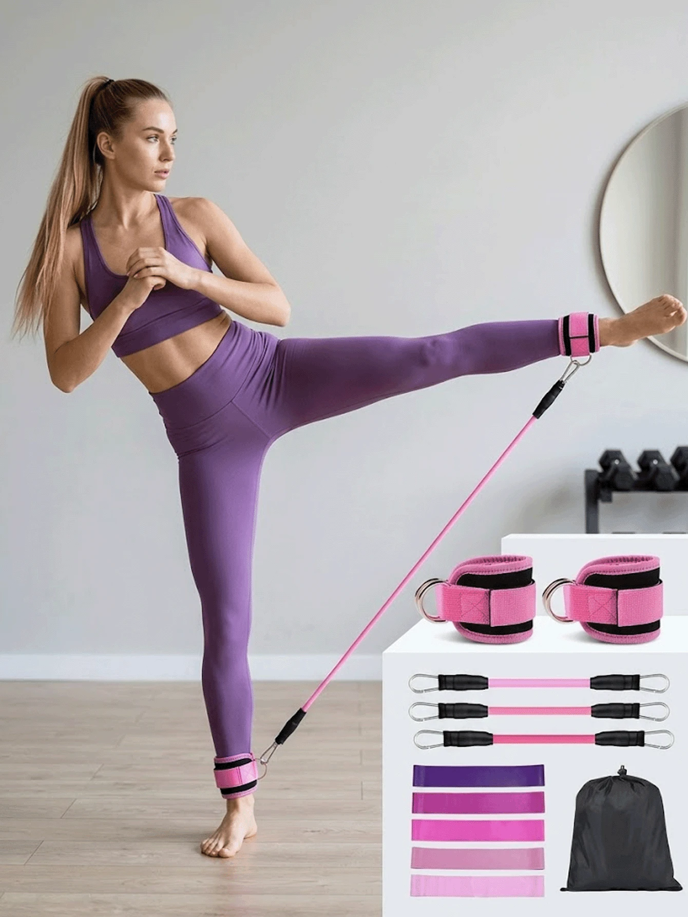 Heavy-Duty 11pieces Ankle Resistance Bands For Booty Sculpt Resilient Ankle Bands With Cuffs For Adults Versatile Resistance Bands For Leg And Butt Training Yoga Tension Bands Ankle Bands With Exercise Bands Women's Fitness Home Gymsankle Weights