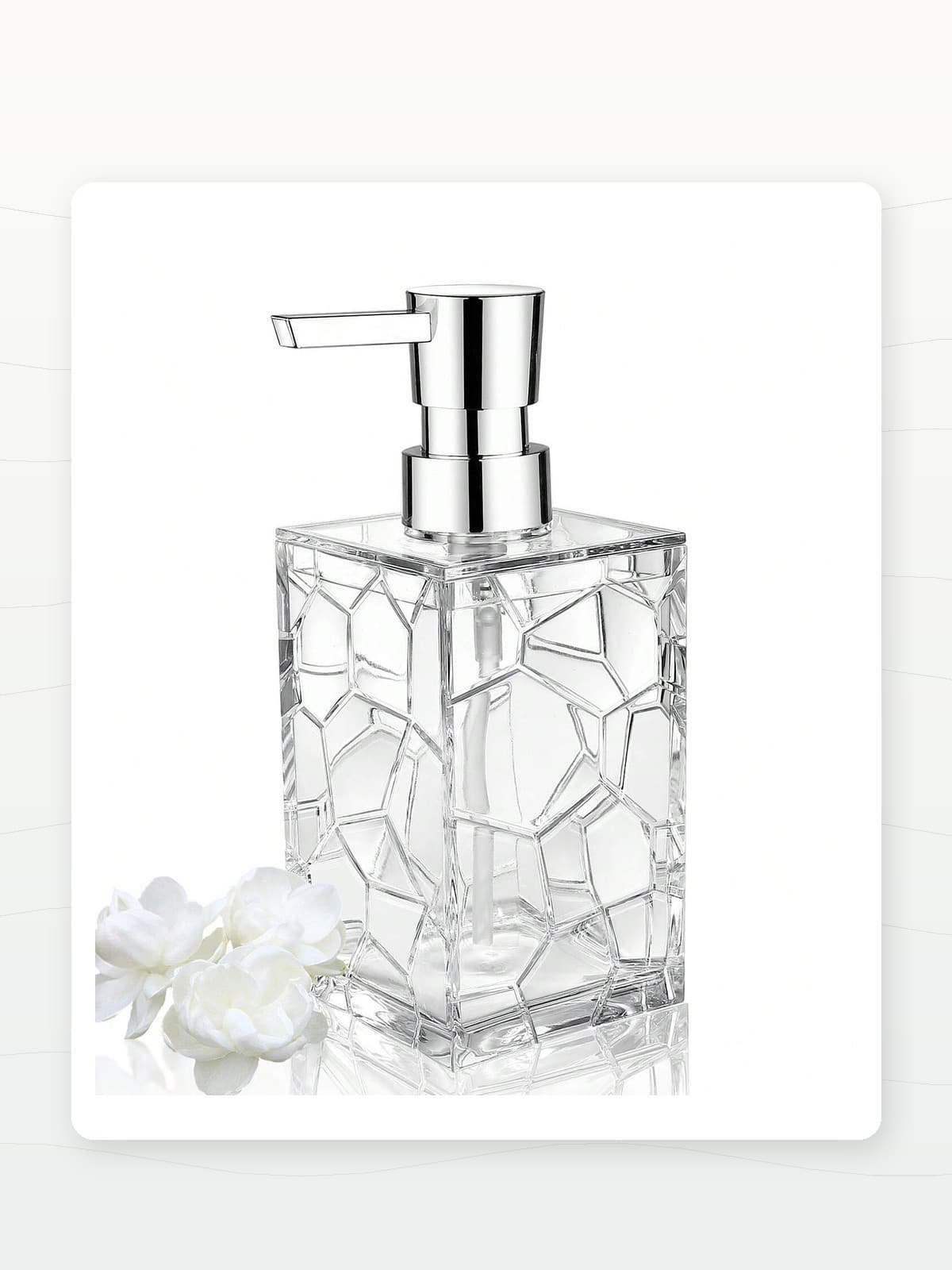 Geometric Square Soap Dispenser, 320ml / 10oz Countertop Liquid Soap Pump Bottle With -Look Pump, Clear Or Smoky Bathroom Vanity Soap Dispenser For Kitchen Sink, Guest Washstand And Modern Home Decor