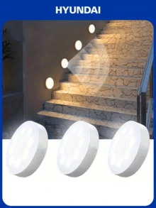 HYUNDAI Dimmable Motion Sensor Night Light, Magnetic Ceiling/Wall Mounted LED Lamp, Battery Powered (USB Rechargeable), Suitable For Bedroom, Hallway, Cabinet Etc. - Warm White, Auto-Off - White - View 1