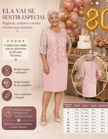 Evangelical Plus Zize Dress For Women Mother's Day Godmother Elderly Grandmother Casual Elegant Wedding Lace Tube Midi Comfortable Premium Luxury Quality - 乾枯玫瑰色 - 查看 4