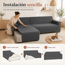 AMOROSA Universal Elastic Sofa Cover For L-Shaped Sofas (2 Pieces) Adjustable Cover For Split And Corner Sofas, Washable Non-Slip Protector For Living Room - Gray - 灰色 - 查看 8