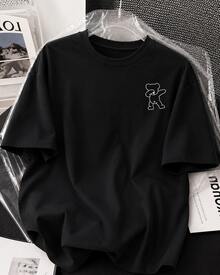 Women's Dabbing Teddy Bear Graphic T-Shirt, 100 Percent Cotton Summer Tops, Top For Woman For Streetwear, Going Out Top Women - Little Bear(Black) - 查看 11