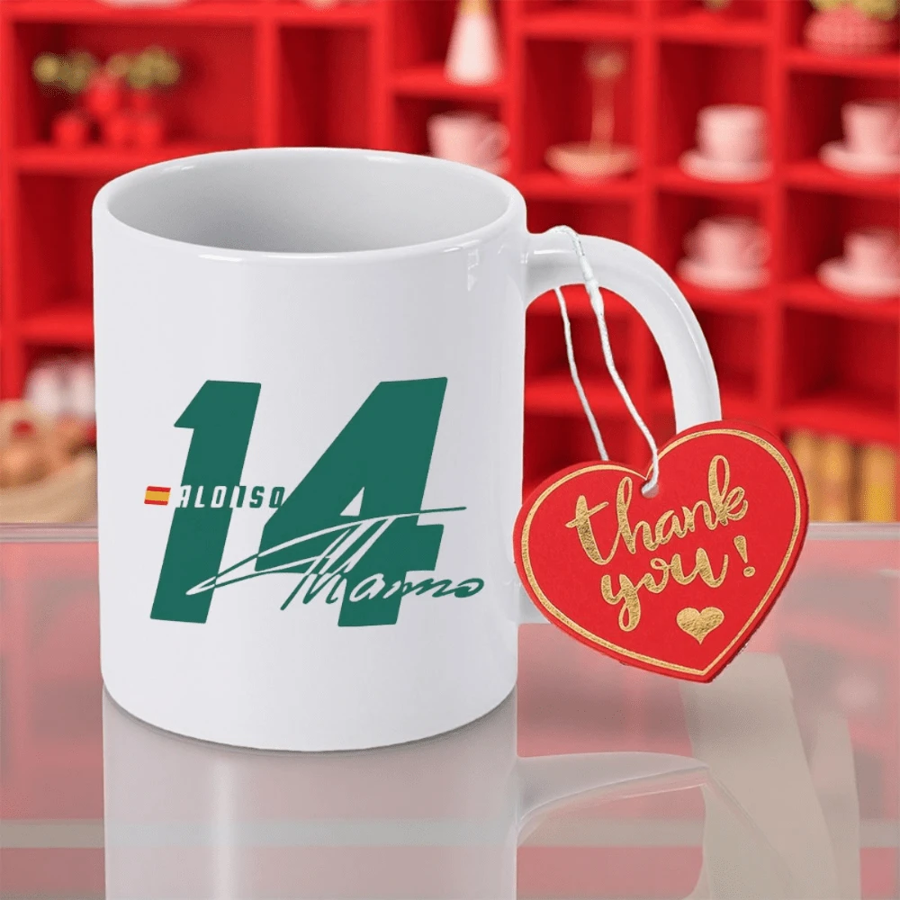 Taza de cerámica con diseño de carreras número 14. Taza de cerámica ideal para aficionados a las carreras. Taza minimalista y estética. Apta para lavavajillas y para uso en la oficina. - Blanco - Ver 1