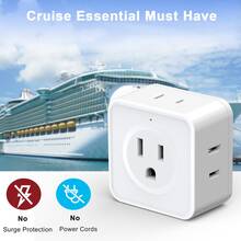Multi-Outlet Socket Adapter, Multi-Outlet Socket Extender, 5-Way Wall Outlet Extender, Compact Power Socket Splitter, Essential For Cruise, Travel, Home, Office, Dorm - White - View 5