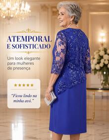 Party Dress Lady Plus Size Godmother Elderly Mothers Grandmother Casual Elegant Gold Silver Wedding Gold Lace Two Pieces Dress + Lace Blouse Overlay Comfortable Luxury Premium Quality - 寶藍色 - 查看 9