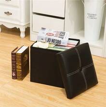 1. Taburete Almacenable Tapizado en PU Multiusos, Reposapiés para Sofá del Salón, Banco para Dormitorio, Taburete de entrada para cambiar zapatos con caja de almacenaje abatible 30*30*30 CM - Ver 5