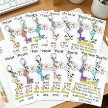 7pcs/14pcs Exquisite 2D Giraffe Keychains With "Positive Giraffe" Inspirational Cards, Fun Keychains For Backpack And Car Decoration, Unisex, Perfect For Birthday, Wedding, Family Gathering, Back To School, Holiday And Other Special Occasions, A Gift Full Of Positive Energy And A Great Item To Bring Good Luck - Multicolor - View 2