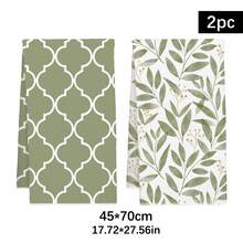 2 piezas Paños de cocina diarios simples con patrón geométrico de hojas verdes, de material de poliéster suave, adecuados para la decoración de la cocina, limpieza de la cocina, decoración de fiestas, artículos esenciales de cocina y baño, decoración del hogar, regalo de inauguración de la casa - Multicolor - Ver 12