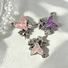 5/10pcs Zinc Alloy Vacation Style Beautiful Pendants, Mermaid Tail Shape With Starfish And Shell Pattern, For Handmade DIY Jewelry Making, Necklace, Bracelet, Earrings, Bag Chain, Keychain, Key Chain, Clothing Zipper Accessories, Perfect Gift For Vacation Season - Multicolor - View 3