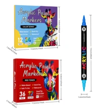 Marcadores acrílicos premium con tinta de pigmento de alta densidad, secado rápido y a prueba de manchas. Perfectos para usar en madera, cerámica, lienzo, metal y plástico. Puntas duraderas adecuadas para líneas finas y relleno de áreas grandes. Colores vibrantes, ideales para manualidades personalizadas y creaciones artísticas. - 1/Juego - Ver 2