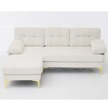 187.5cm L-Shaped Sofa, Equipped With 3 Seat Cushions, Metal Legs, Three-Seater Sofa, Convertible Reclining Function, Chenille Fabric, Upholstered Armrests - Beige - View 12