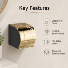 Bathroom Tissue Holder Stainless Steel Drill-Free Toilet Paper Holder Tissue Box Hotel Use Bathroom Waterproof Toilet Paper Rack - C-Gold - View 5