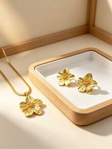 女款金色花卉項鍊，優雅花瓣紋理花朵飾品，復古鍍金項鍊，適合派對、婚禮及日常配戴 - 彩色 - 查看 5