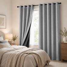 NOSBEI 2PCS Solid Grey Top Blackout Curtains, Thermal Insulated Noise Reducing Window Drapes With Black Coating Back For Bedroom - Light Grey - View 13