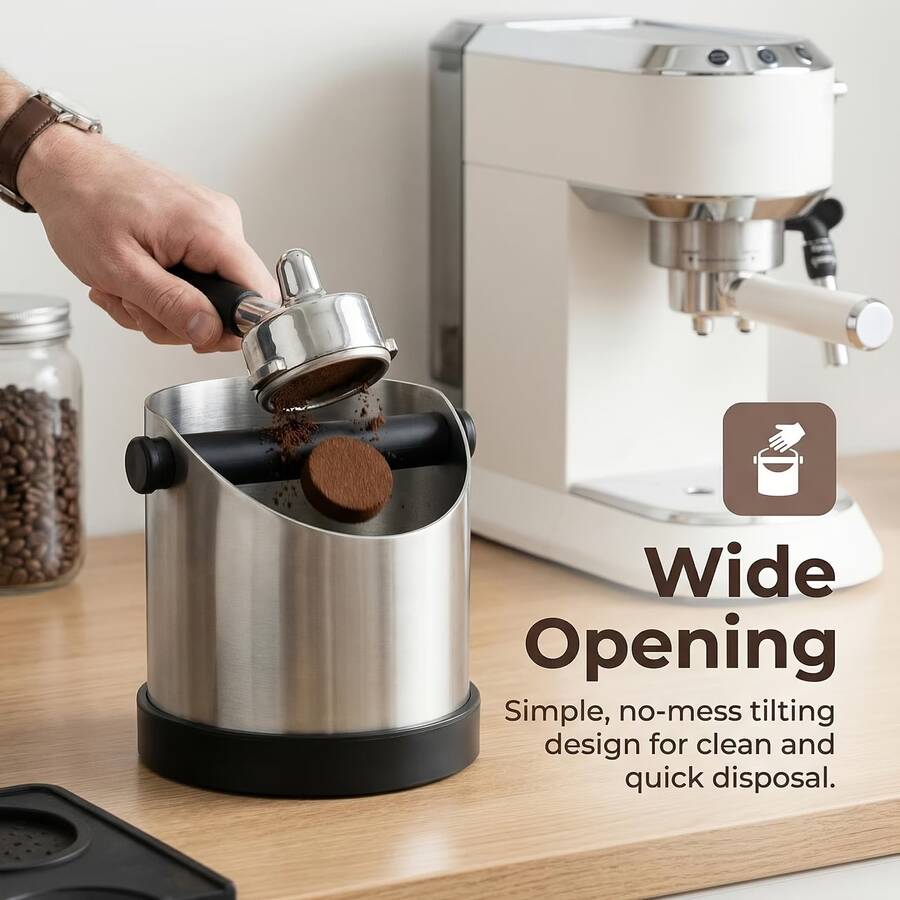 1pc Stainless Steel Espresso Coffee Knock Box With Rubber Ring, Anti-Slip Slanted Coffee Grounds Collection Box
