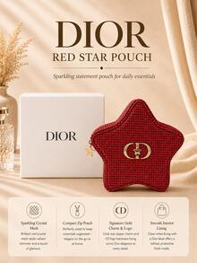 Dior 紅色星星包 14.5*12.5cm，五角星形，小物品適用的緊湊容量，輕量，適合個人使用或送禮 - 紅色 - 查看 2