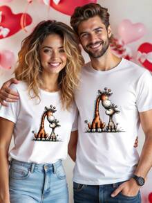 [New Products] Fashion Summer Men's Comfortable Breathable Crew Neck Short Sleeve Solid Color Versatile Cute Giraffe Graphic Casual Daily T Shirt - White - View 2