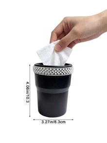 Caja de almacenamiento para coche con diamantes de imitación y perlas, cubo de miscelánea para coche, caja de almacenamiento, mini papelera para el interior del coche, organizador de monedas para la consola central - A - Ver 5