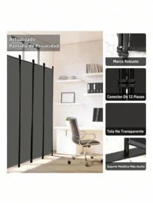 Biombo Separador Portátil Fácil Montaje 4 Paneles Moderno - Negro 1 pieza - Ver 6