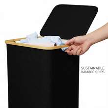 110L Laundry Hamper With Lid For College Dorm - Back To School Heavy Duty Clothes Organizer Bins, Bamboo Frame & Oxford Fabric Storage Basket For Dormitory Bedroom - 黑色 - 查看 5
