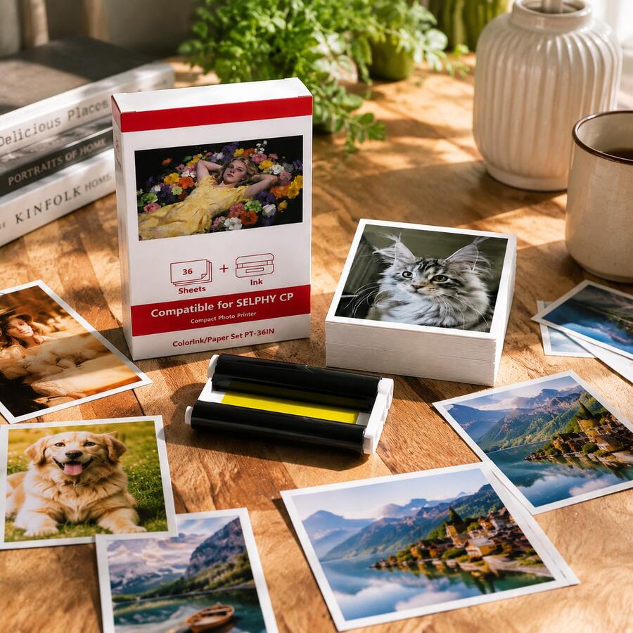 SELPHY Compatible Glossy 4x6 Photo Paper & Ink Set For High-Resolution Photo Printing, DIY Scrapbooks, Family Albums & Travel Photography - View 1