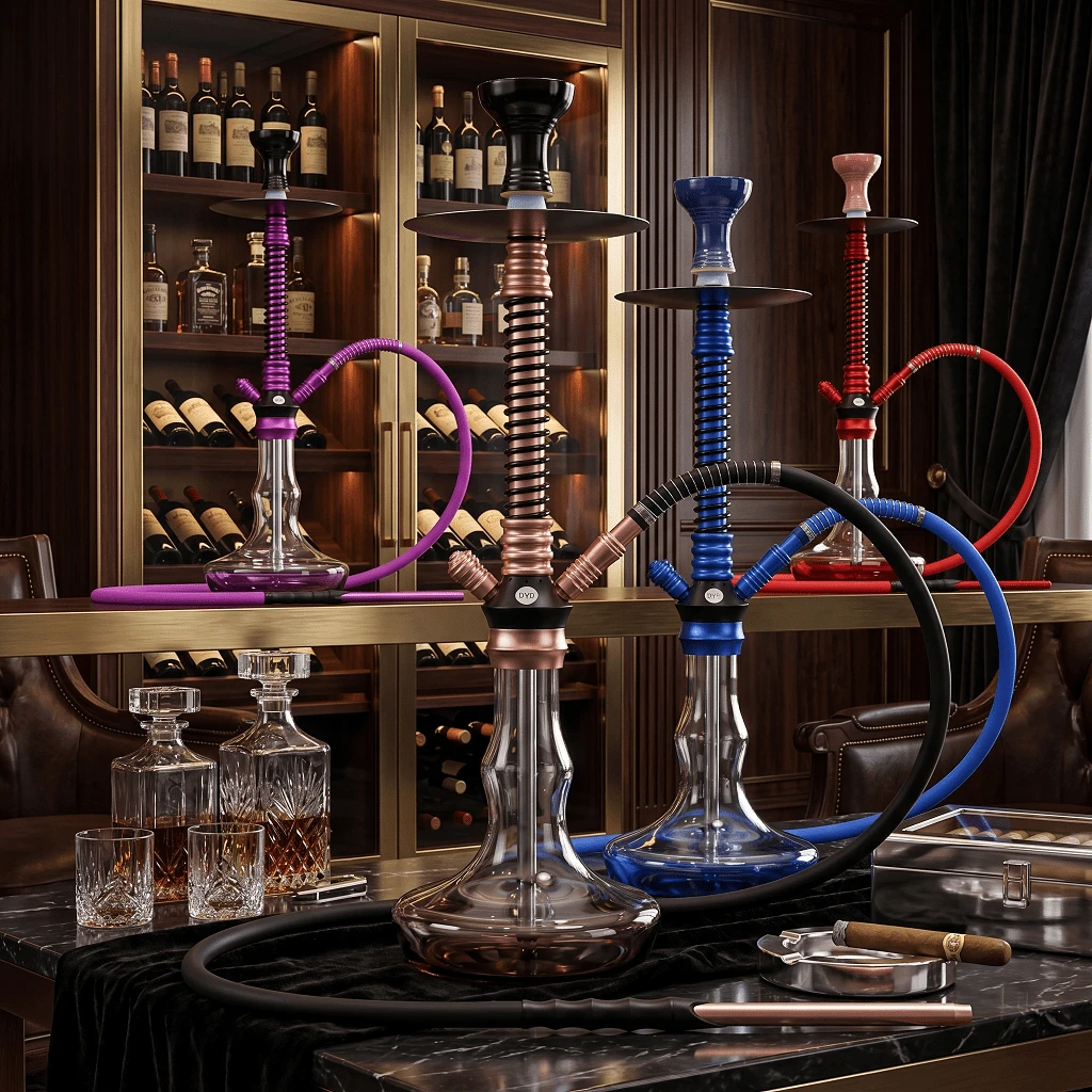 Arabian Hookah Pot Aluminum Alloy Spring Style With Aluminum Foil And Disposable Mouthpiece Silicone Tube Aluminum Alloy Handle Spring Protective Sleeve Charcoal Clip Ceramic Smoke Bowl Artificial Glass Pot Base - one-size - View 1
