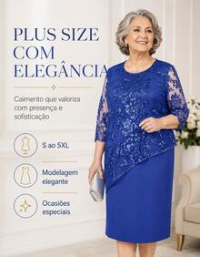Party Dress Lady Plus Size Godmother Elderly Mothers Grandmother Casual Elegant Gold Silver Wedding Gold Lace Two Pieces Dress + Lace Blouse Overlay Comfortable Luxury Premium Quality - 寶藍色 - 查看 8