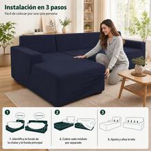AMOROSA Universal Elastic Sofa Cover For L-Shaped Sofas (2 Pieces) Adjustable Cover For Split And Corner Sofas, Washable Non-Slip Protector For Living Room - Navy Blue - Navy Blue - View 7