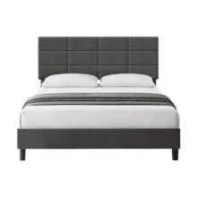 Techigher Upholstered Bed Frame With Adjustable Headboard, Platform Bed With Wooden Slat Support, Heavy Duty Mattress Base With Underbed Storage, Noise-Free No Box Spring Needed - Light Gray - View 7