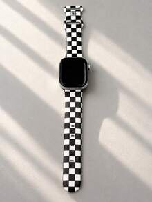 1pc Black And White Checkerboard Unisex Fashion Silicone Watch Band, Compatible With Apple Watch 38mm 40mm 41mm 42mm 44mm 45mm 49mm, Compatible With Apple Watch Series Ultra/S11/S10/SE/8/7/6/5/4/3/2/1, Versatile Comfortable Soft Daily Replacement Watch Strap, Sports Waterproof Casual Watch Band Suitable For Holiday Gifts - Black and White - View 3