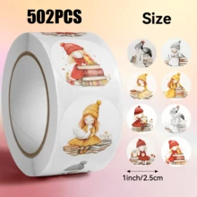 502pcs/Roll Animal Girl Pattern Stickers, 10 Assorted Designs, Christmas Gift Wrapping Labels, Scrapbook Stickers, Planner Gift Wrapping, Paper Craft Decoration, Party Gift, Gift Box Decoration And Reward Stickers - Multicolor - View 5