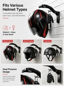 Soporte de pared para casco de motocicleta con gancho para llaves, estante de almacenamiento de cascos, adecuado para cascos integrales, de media cara, de cara abierta, soporte de casco montado en la pared para garaje, hogar, entrada, accesorios de motocicleta - A - Ver 7