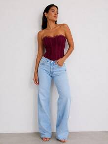 Women's Lace Corset Strapless Top, Various Colors: Nude, Black, White, Brown, Sexy And Elegant Shaping - 玫瑰紅 - 查看 2