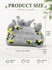 戶外花園歡迎標誌、鳥類草坪裝飾、露台景觀裝飾品、耐候性庭院雕像、農舍風格花園裝飾、園藝愛好者入厝禮物、花床展示標誌、戶外前廊裝飾 - 小鳥歡迎石碑 - 查看 4