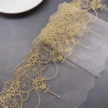 2 Yards Gold Lace Mesh Fabric Trim, Silver Lace Mesh Fabric Trim, Suitable For Handmade DIY Wedding Dress, Evening Gown, Dress, Shirt Collar/Cuff/Hem Decoration, Hanfu, Skirt Accessories, Curtains, Pillows, Lace Trim - Gold - View 3