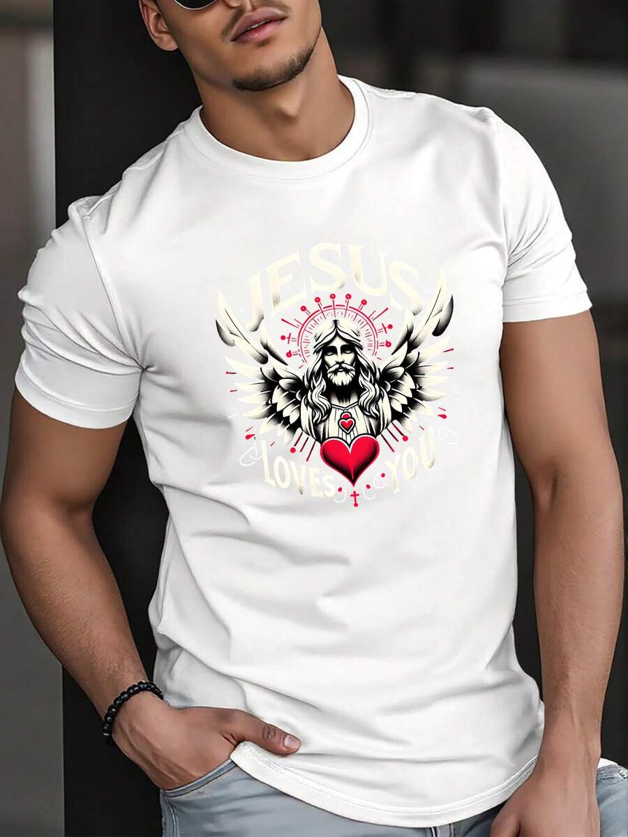 [New Products] Men's Fashion Summer Solid Color T Shirt, Comfortable Breathable Crew Neck Short Sleeve, Versatile Casual Printed Tops For Daily Outdoo - 白色 - 查看 1
