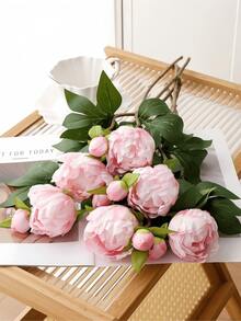 1/5 piezas Ramo de peonías artificiales, peonías realistas, flores artificiales, ramo de flores falsas para decoración del hogar, regalo del Día de San Valentín, regalo del Día de la Madre, decoración de centro de mesa para bodas, decoración de fiestas, ramo de novia, decoración de oficina, decoración de dormitorio y sala de estar - Rosa - Ver 7